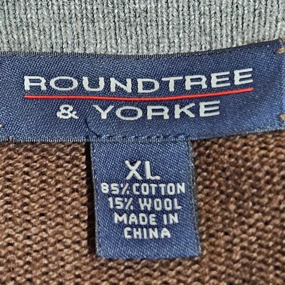 Men's‎ Roundtree & Yorke Brown With Gray Elbow Pads Button Up Cardigan Size XL - Picture 4 of 6